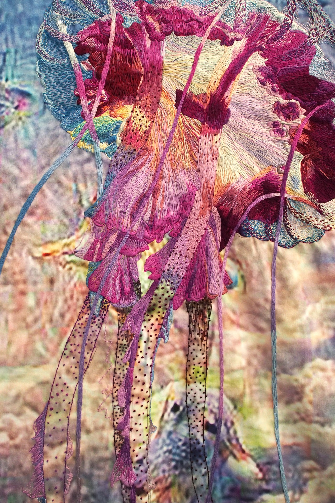 Untitled 1, detail view of jellyfish embroidery